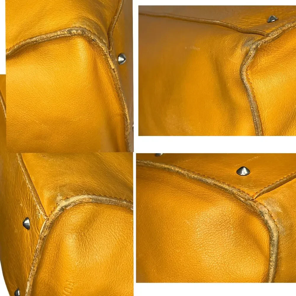 Furla Vintage Greta Tan Leather Large Tote Bag Satchel Made in Italy Mustard